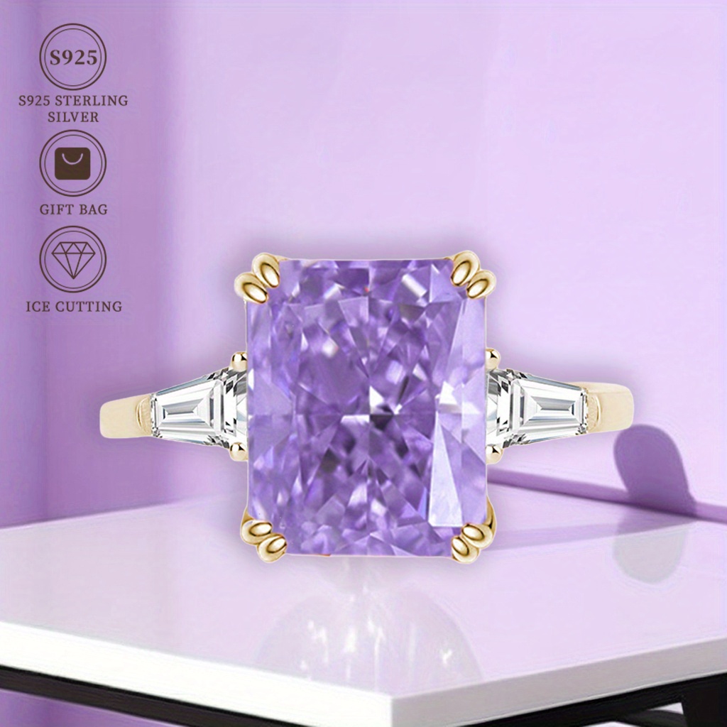 Women's Luxury S925 Sterling Silver Ring with Light Purple Zirconia